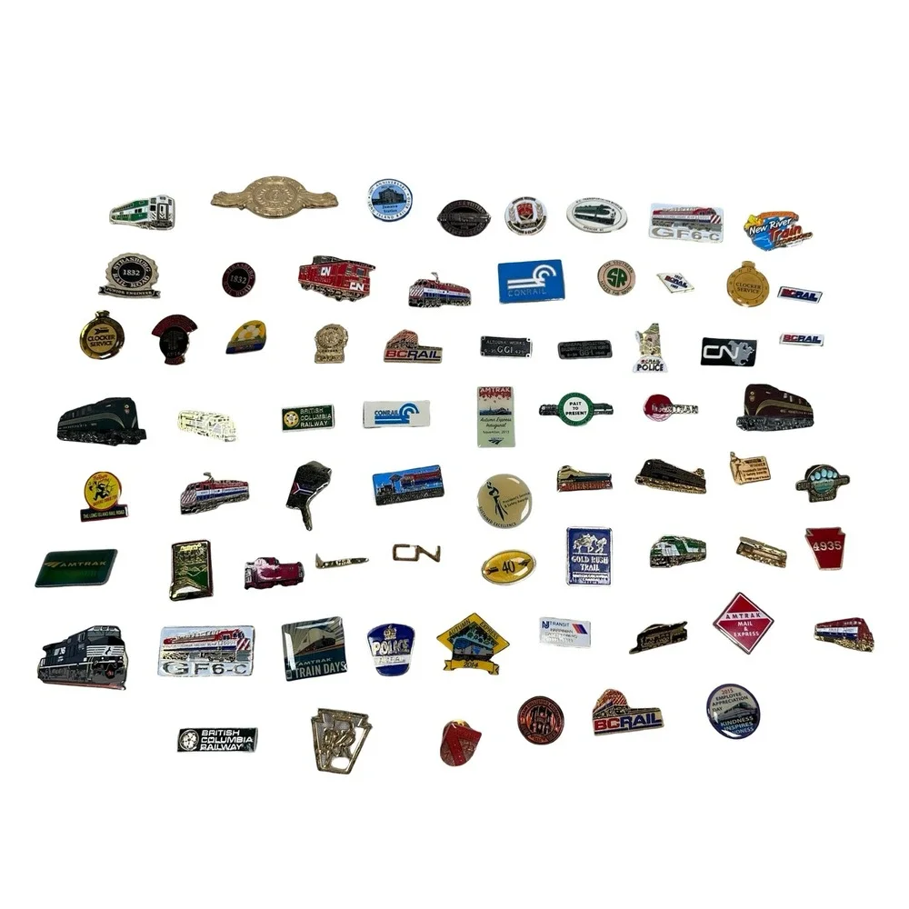 Assorted Vintage Train Railroad Enamel Metal Lapel Pin Huge Lot Amtrak Employee